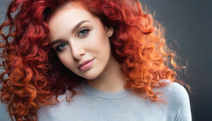 Portrait of an attractive young woman with curly red hair