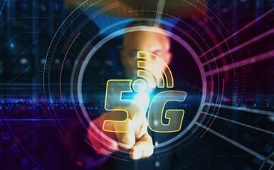 5G mobile network technology symbol digital 3d finger touch