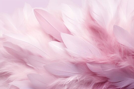  a close up view of a pink and white feather on a pink and white background with a blurry image of the feathers.