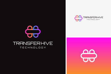 Vector digital transfer hive logo, honeycomb logo, connection logo design template