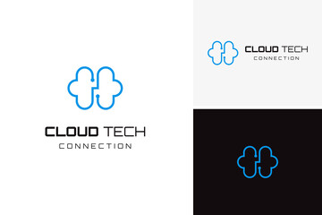 Vector minimalist cloud logo, cloud tech logo, connection logo design template