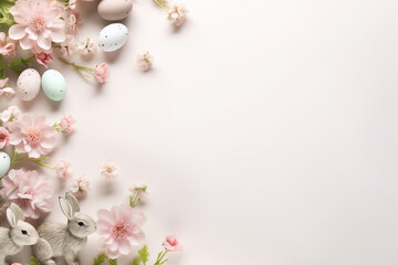 delicate flowers, dreamy style, ethereal light, eggs, easter, top view, pink