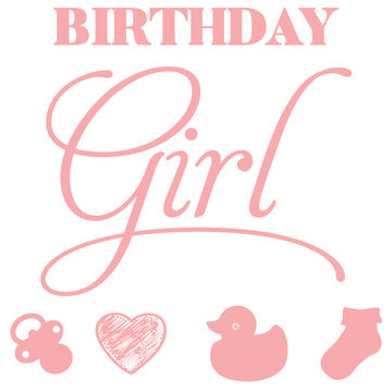 Birthday girl baby rose happy elements baby sock, duck heart celebrate card invitation