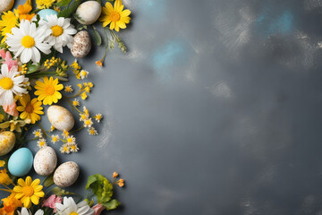delicate flowers, dreamy style, ethereal light, eggs, easter, top view, pink, gray background