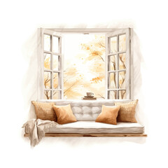 Window seat watercolor. Vector illustration design.