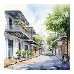 Fototapeta na wymiar Street New Orleans Louisiana watercolor. Vector illustration design.