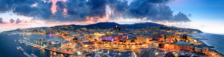 Fototapeten Aerial view of Sanremo at night, Italy. Port and city buildings © jovannig
