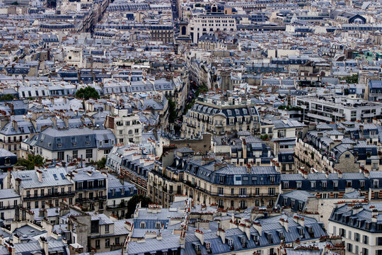 Buildings with blue rooftop in Paris, France