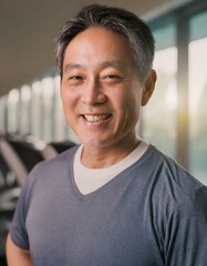 Fototapeta premium フィットネスジムで立って微笑む男性 