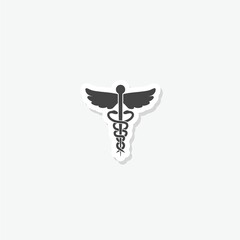 Caduceus sign. Medical Snake Logo Icon sticker isolated on gray background