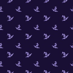 hand drawn pattern with witch hats on purple background