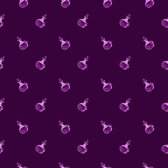hand drawn seamless pattern with witch potions on purple background