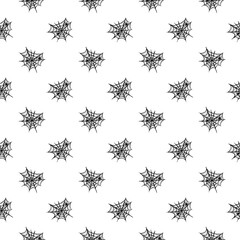 hand drawn seamless pattern with spider web and heart on white background