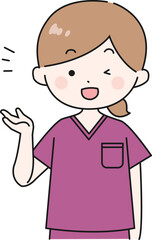 スクラブを着た女性　案内