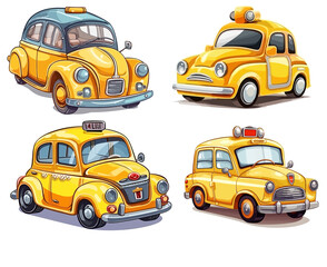 yellow taxi car set, yellow taxi car Illustration set 