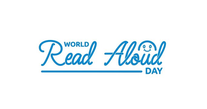 World read-aloud day text animation with alpha channel. Handwriting inscription calligraphy animated. Great for celebrating the joy of reading aloud. Let's make World Read Aloud Day the best one yet