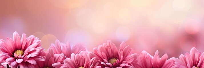 Pink chrysanthemum on magical bokeh background with ample text space for placement on the left side
