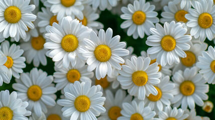 Top-down view of many daisy flowers