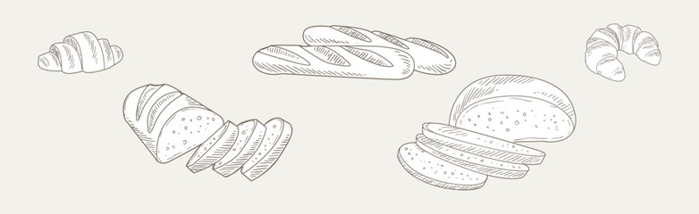 Hand Drawn Bread and Baked Goods and Pastry Vector Set