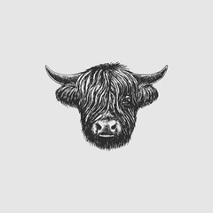 hand drawn rustic highland cow