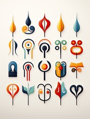 Illustrations of tribal icons in different colors and shapes