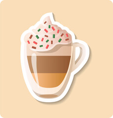 Dessert Coffee sticker illustration. Glass, cup, foam, layers. Editable vector graphic design.