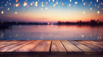Naklejka na ściany i meble Twinkling Lights Over Serene Lake,Magical Waterfront Sunset,Product Background