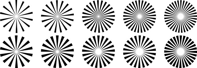 Retro starburst radial stripes, vector clip art set, isolated
