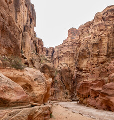 Petra archaeological park at very cold winter day