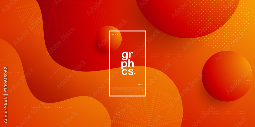Wall mural dark orange and red gradient background with dynamic wave fluid shapes and circle pattern. abstract 