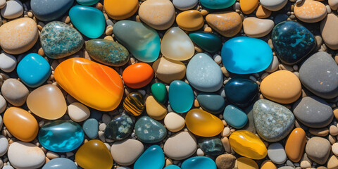 Fototapeta na wymiar colorful shiny stone pebbles banner background texture