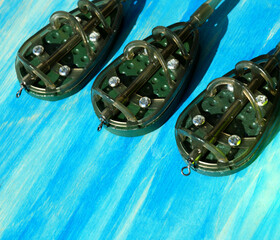 FLAT feeders for fishing, accessories for fishing, top view.