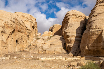 Petra archaeological park at very cold winter day