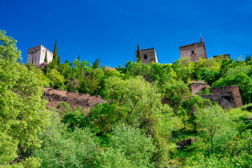 Fototapeta na wymiar Ancient buildings of Granada surrounded by vegetation, Andalusia
