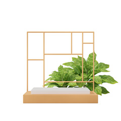 transparent background of white and yellow block podium, in square chinese evergreen rendering 3d
