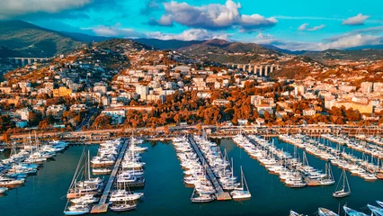 Fototapete Rund Sanremo, Italy. Aerial view of city port and skyline © jovannig
