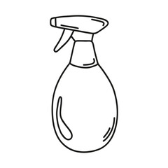 Hand drawn detergent bottle spray on a white isolated background. Cleaning equipment and supplies, home keeping. Doodle, simple outline illustration.