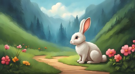 Cute painted rabbit with flowers
