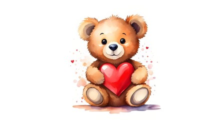 Cute painted teddy bear cub with a heart as a gift