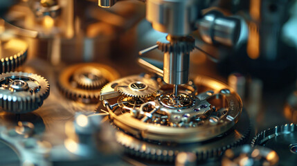 A close-up of a watchmakers machinery delicately assembling and repairing timepieces showcasing fine craftsmanship.