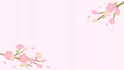 Pink background with cherry blossoms, cute simple hand drawn illustration / 桜とピンクの背景、かわいいシンプルな手描きイラスト