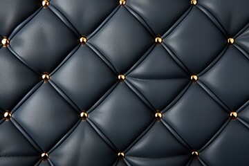  a close up of a black leather upholster with gold rivets and rivets on it.