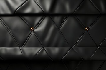  a close up of a black leather upholster with gold rivets and a diamond pattern on it.