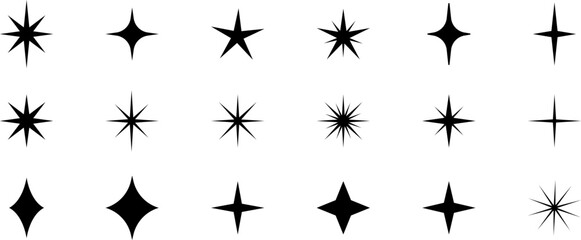 Cute decorative star elements, vector clip art collection of starburst silhouettes, isolated