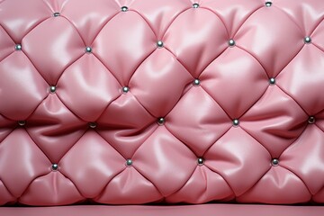  a close up of a pink leather upholstered with metal rivets and rivets on it.