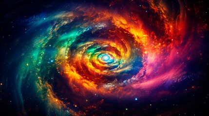 A richly colorful spiral galaxy with a hole
