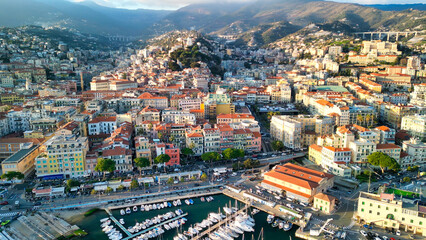Obraz premium Sanremo, Italy. Aerial view of city port and skyline