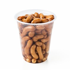 Boiled Peanuts In Plastic Cup on white background