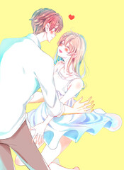 両手を広げて近付く男女