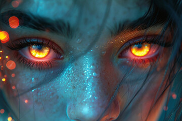 Portrait of vampire girl with lights in eyes